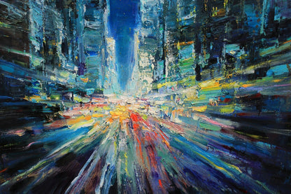 art-decoration-tableau-peinture-huile-toile-moderne-street-new york-by night