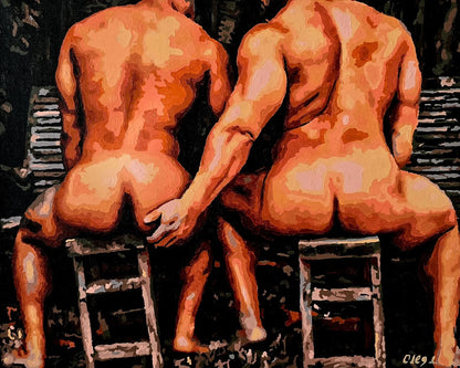 art-decoration-tableau-peinture-huile-toile-portrait-homme-nu-male-tbm-intégrale-BENCH TALK