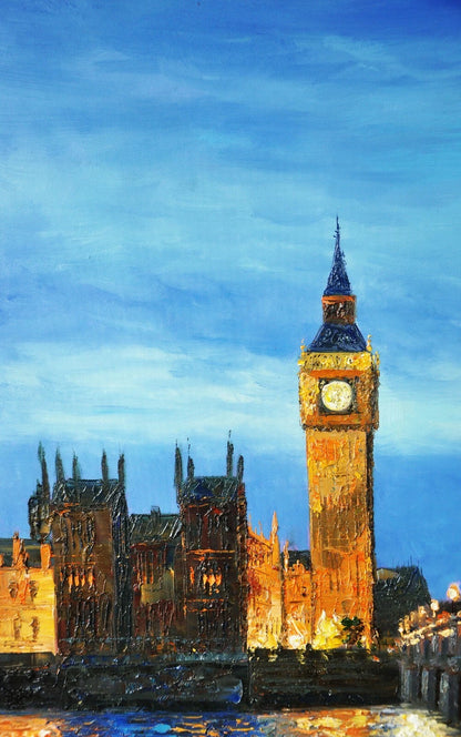 art-decoration-tableau-peinture-huile-toile-paysage-Londres-tamise-big ben
