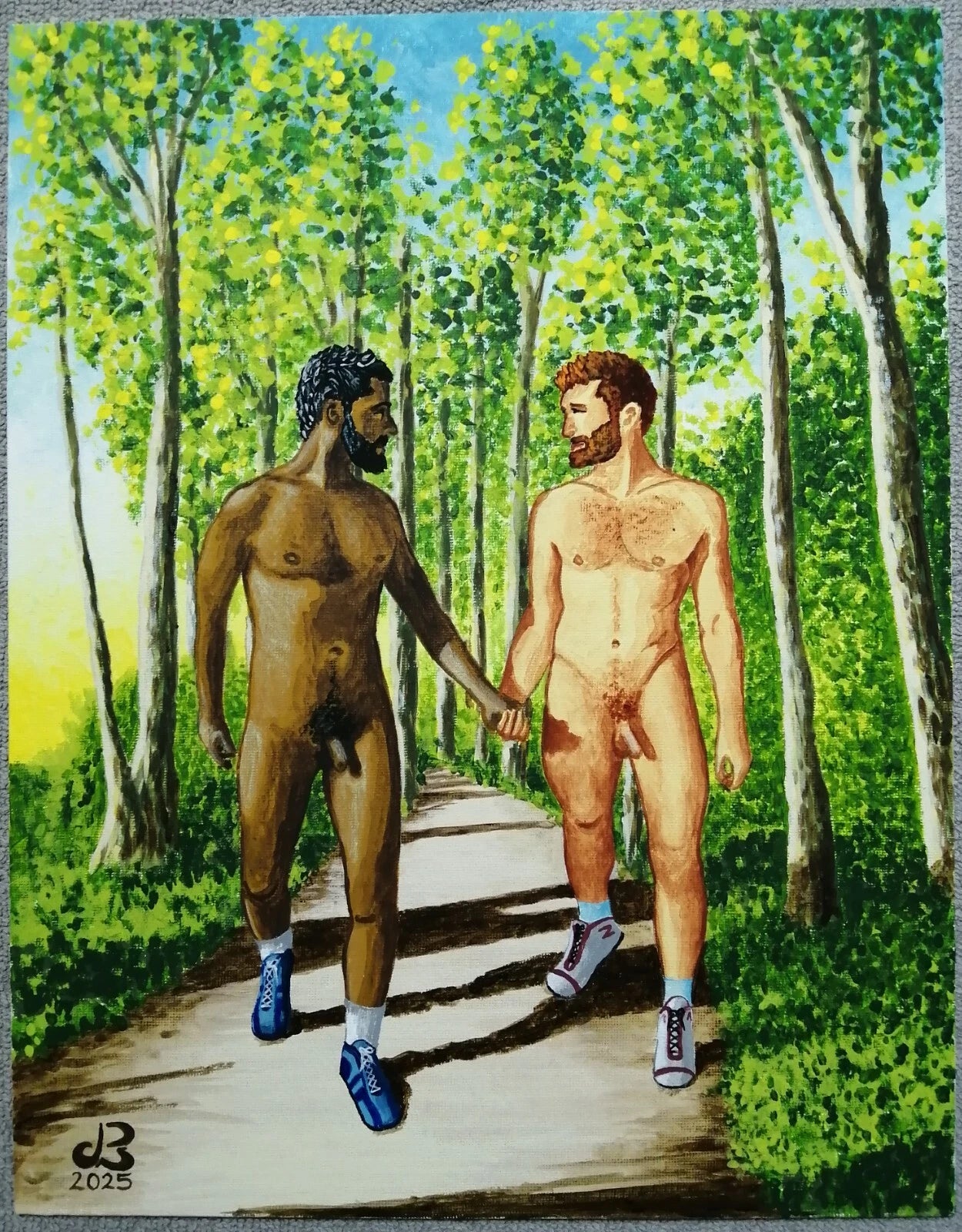 art-decoration-tableau-peinture-huile-panneau toile-erotique-homme-nu-gay