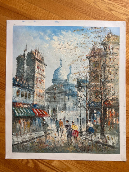 art-decoration-scene-rue-Paris-France-peinture-huile-toile