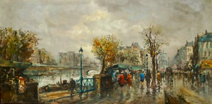 art-decoration-paysage-scene-vie-rue-Paris-France-peinture-huile-toile
