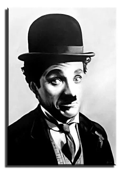 art-Portrait-star-acteur-noir-blanc-Charlie Chaplin-homme-peinture huile sur toile