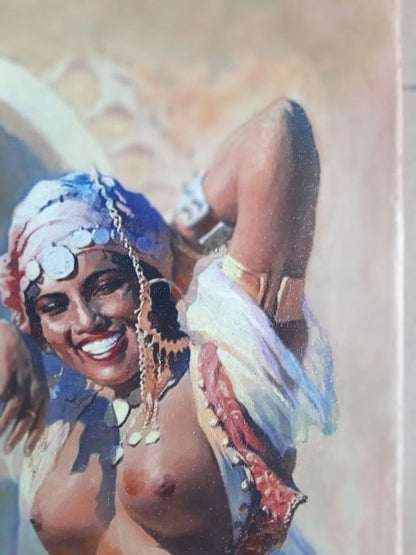 art-decoration-tableau-peinture-huile-toile-portrait orientelisme-femme-berbere-seins-nu