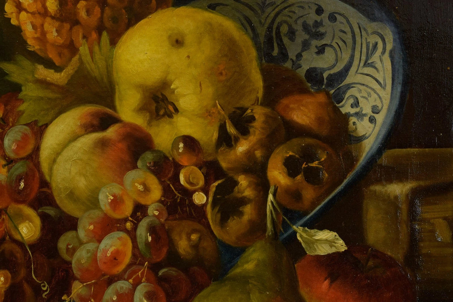 Nature morte 1850-1900 aux fruits et pichet, huile, 68,5 x 55,5 cm