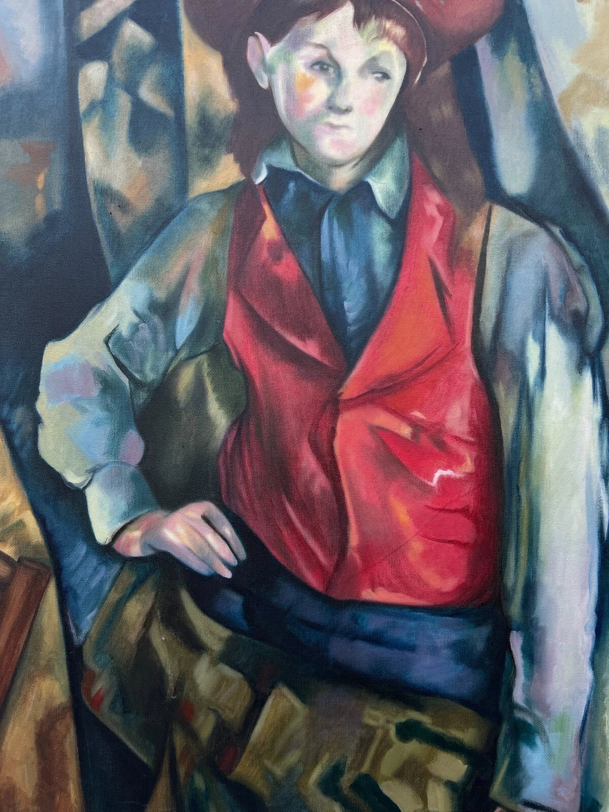 art-decoration-tableau-peinture-huile-toile-portrait-jeune homme-d'après Cezanne