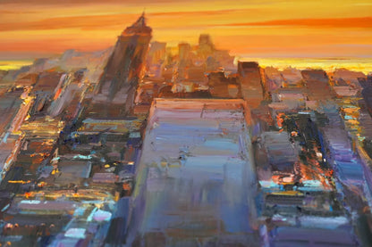 art-decoration-tableau-peinture-huile-toile-moderne-skyline-new york-soleil