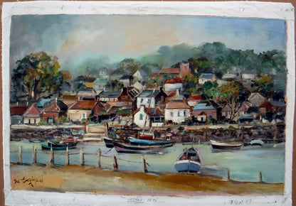 art-decoration-tableau-peinture-huile-toile-Tableau original "PORT", signé : Ira Englefield