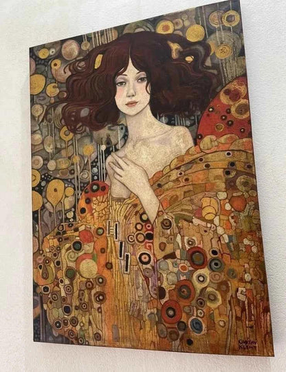 art-decoration-tableau-peinture-huile-toile-portrait-feminin-femme-chevelure-à la manière de Klimt - Kikooyou Art Gallery