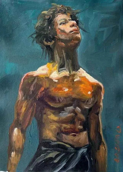 art-nu-érotique-masculin-jeune-homme-sexy-peinture-huile-toile