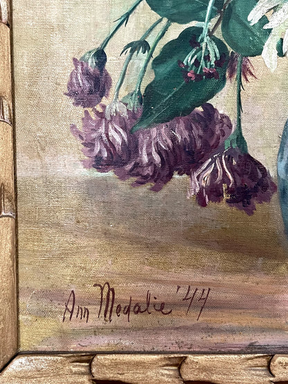 Ann Sonia huile sur toile signée nature morte bouquet de fleurs 1944 encadrée