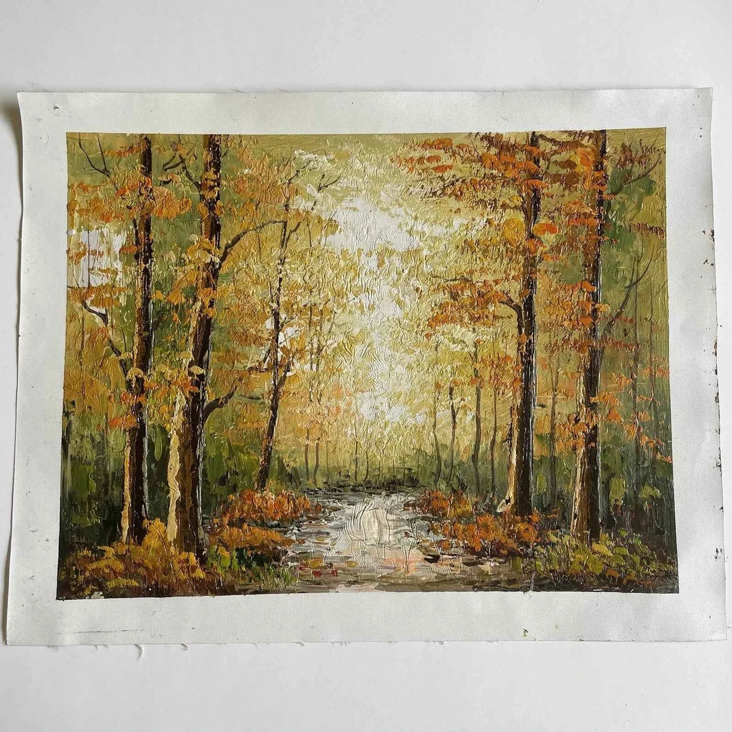 paysage foret en automne huile sur toile-Échappez-vous dans la forêt enchantée où les arbres dorés vous accueillent avec chaleur et sérénité.