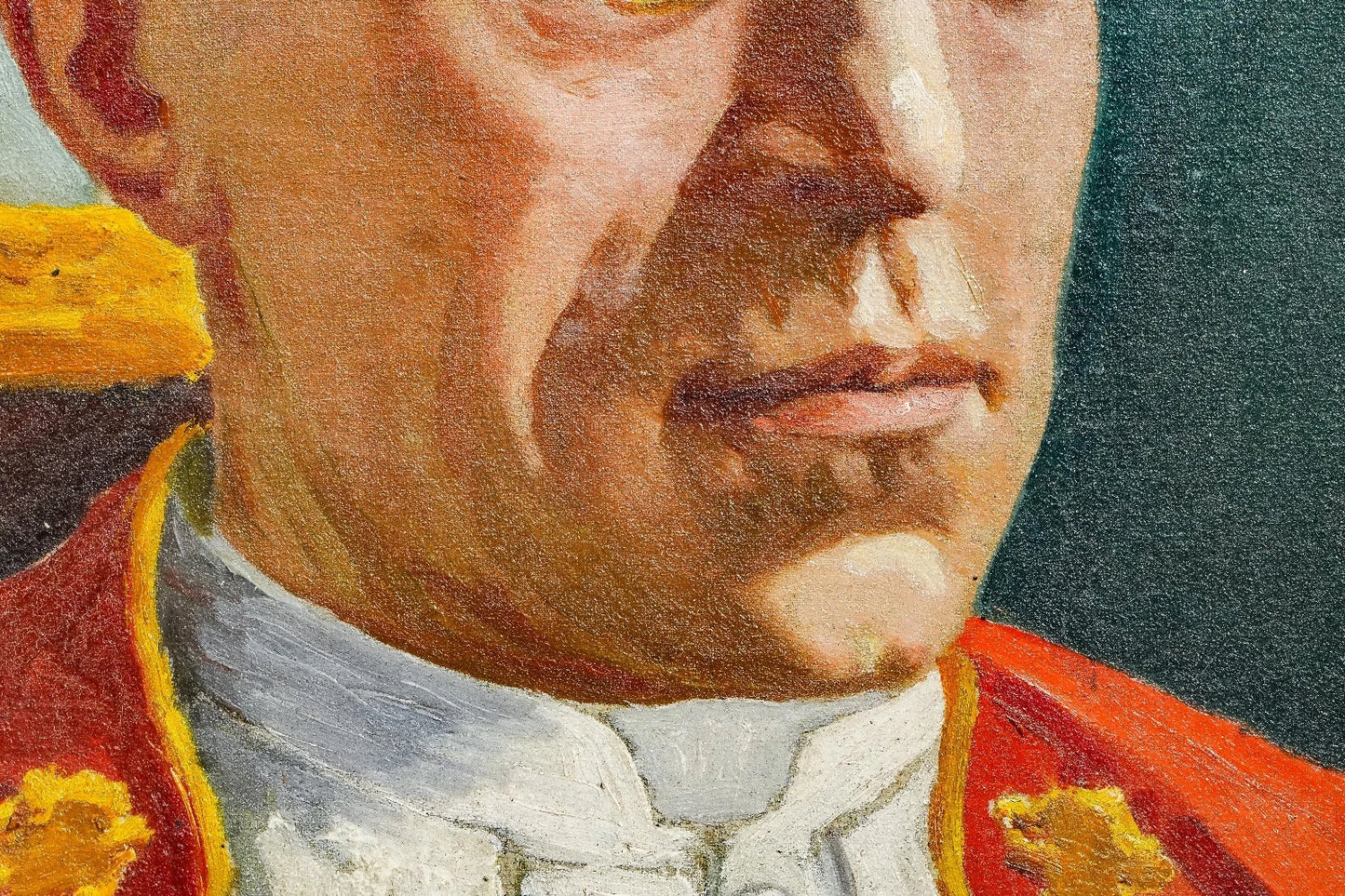 Tableau ancien huile encadré portrait frappant du pape Pie XII art catholique