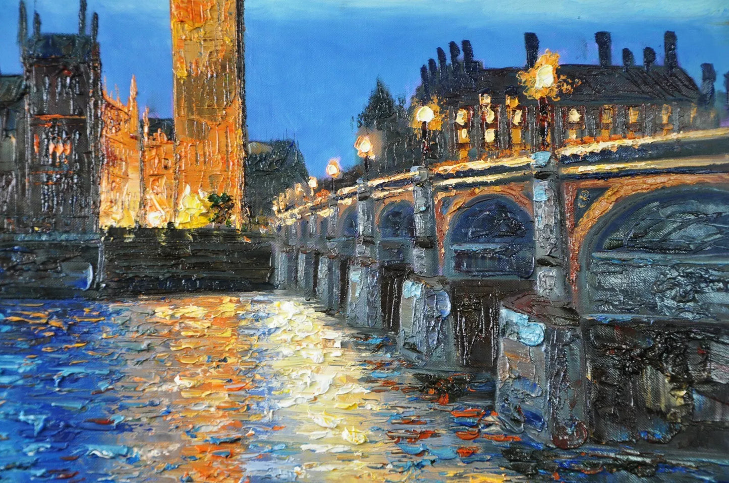 art-decoration-tableau-peinture-huile-toile-paysage-Londres-tamise-big ben