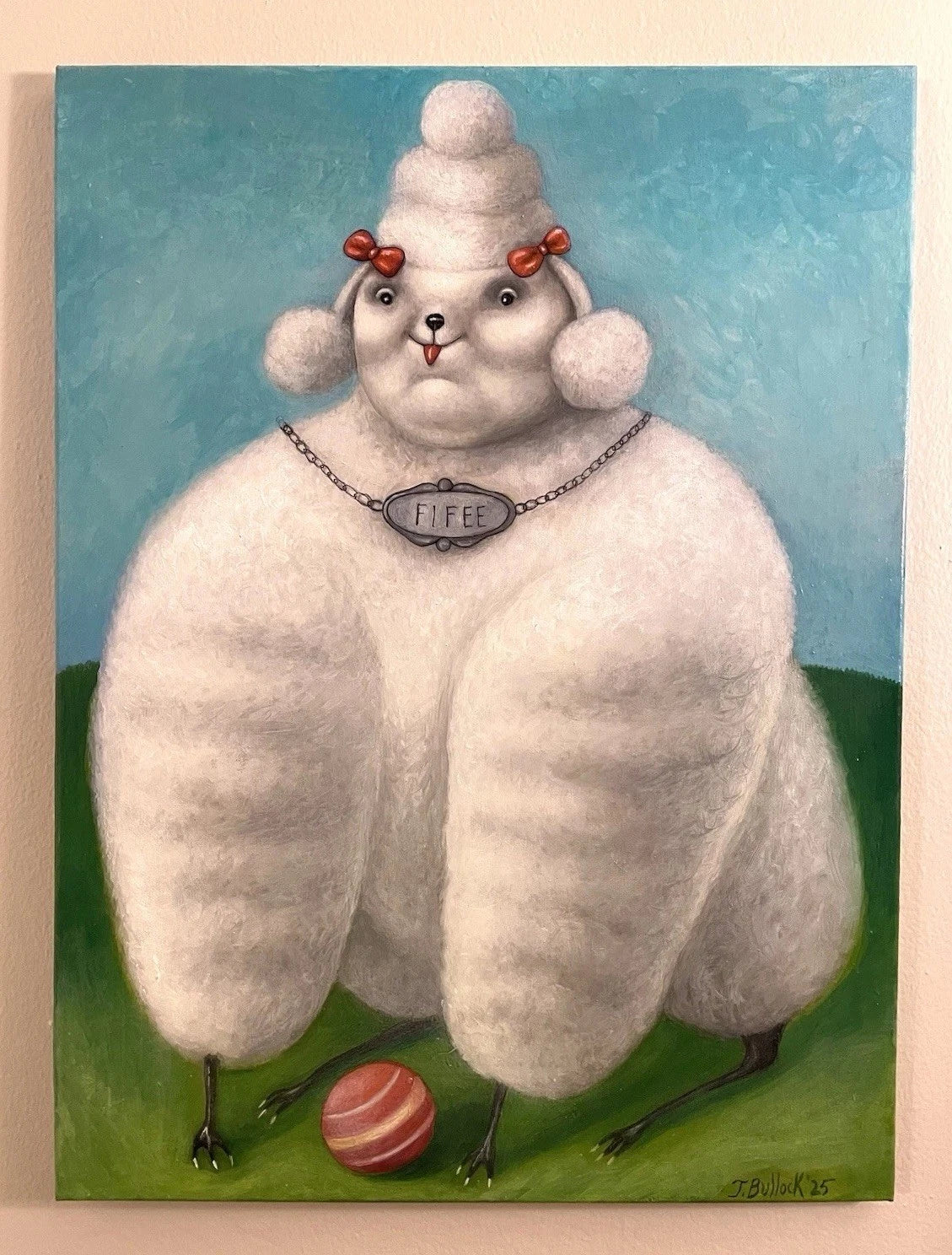 art-decoration-tableau-peinture-huile-toile-animal-chien-caniche-d'apres Botero