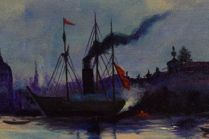 Vers 1920-1940 Tableau ancien, Venise à la tombée du crépuscule, huile, signée