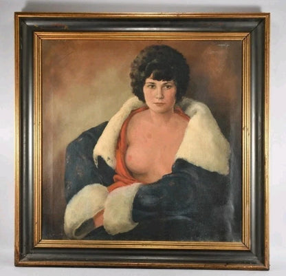 Superbe portrait Tableau Ancien Huile Huile Sur Toile Nu Femme