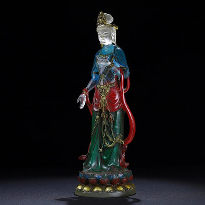 Ancienne statue chinoise de Bouddha Guanyin en verre émaillé de Pékin sculpté lune exquise