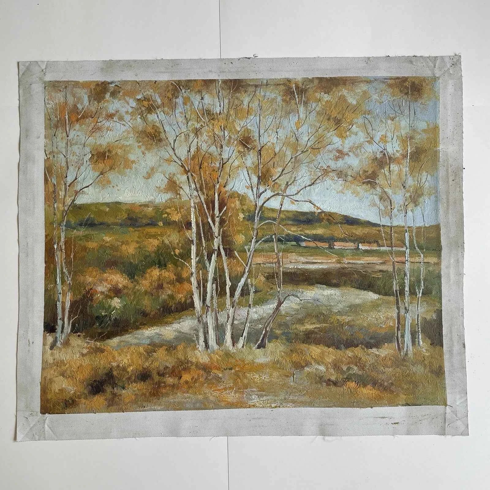 paysage campagne arbres en automne peinture originale  huile sur toile