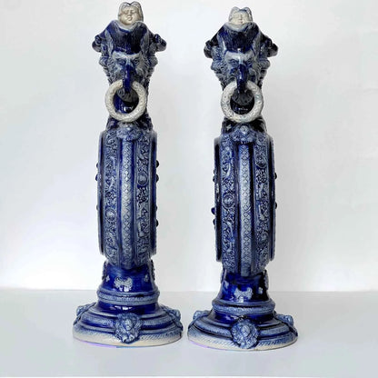 Paire d'anciens pichets carafe Westerwald aiguière sel émail XIXc R Hanke Allemagne