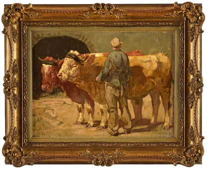 Peinture image huile paysage  scene paysanne peinture à l'huile peinture à l'huile signée Jo Strahn