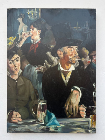 art-scène de vie-personnages-café-peinture huile sur toile-d'après Manet