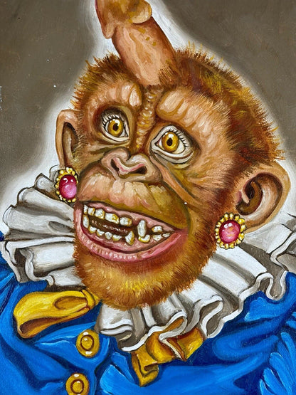 art-decoration-tableau-peinture-huile-toile-surrealisme-portrait-singe-verge-erection-d'apres Donald Roller (Copie)