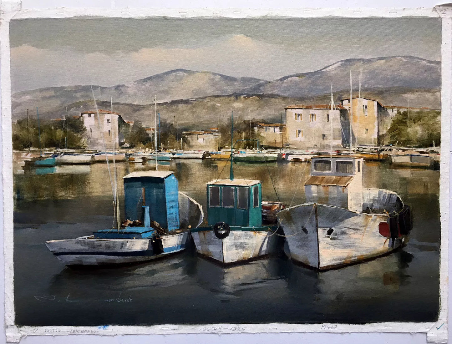 art-decoration-tableau-peinture-huile-toile-port-bateaux-paysage-marin