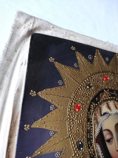 art-decoration-tableau-peinture-huile-toile-portrait-religieux-sainte-vierge-marie-cuzco