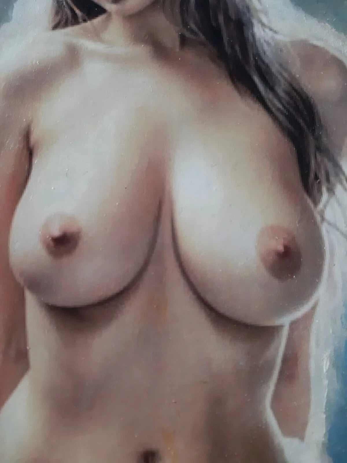 art-decoration-erotique-tableau-peinture-huile-toile-femme-denudée-seins nus-poitrine