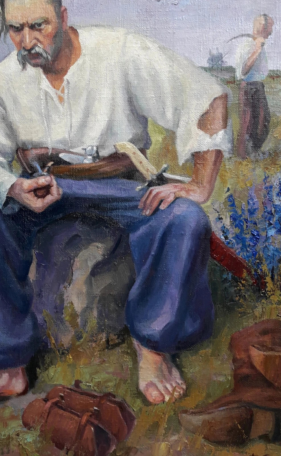 art-portrait-peinture-huile-toile-cosaque-chemise-blanche