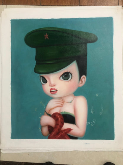 art-decoration-tableau-peinture-huile-toile-portrait-fille-gros-yeux