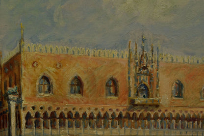 Tableau ancien 1955, place Saint Saint-Marc à Venise, huile, signé dat., 85,5 x 66 cm