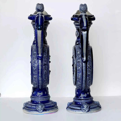 Paire d'anciens pichets carafe Westerwald aiguière sel émail XIXc R Hanke Allemagne