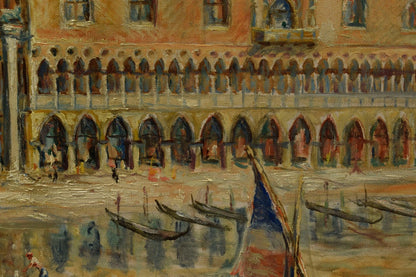 Tableau ancien 1955, place Saint Saint-Marc à Venise, huile, signé dat., 85,5 x 66 cm