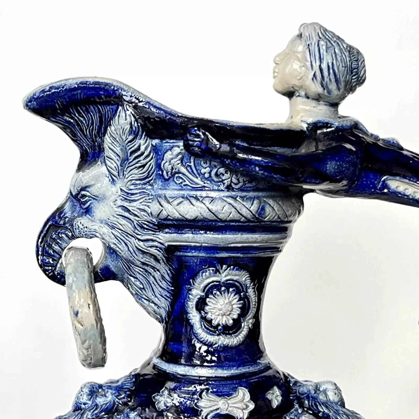 Paire d'anciens pichets carafe Westerwald aiguière sel émail XIXc R Hanke Allemagne