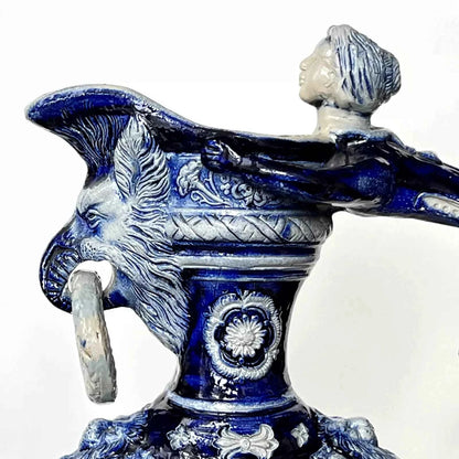 Paire d'anciens pichets carafe Westerwald aiguière sel émail XIXc R Hanke Allemagne