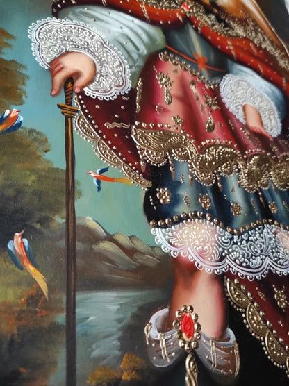 Saint Michel Archange, Ange, Peinture à l'huile originale, Peinture école Cuzco