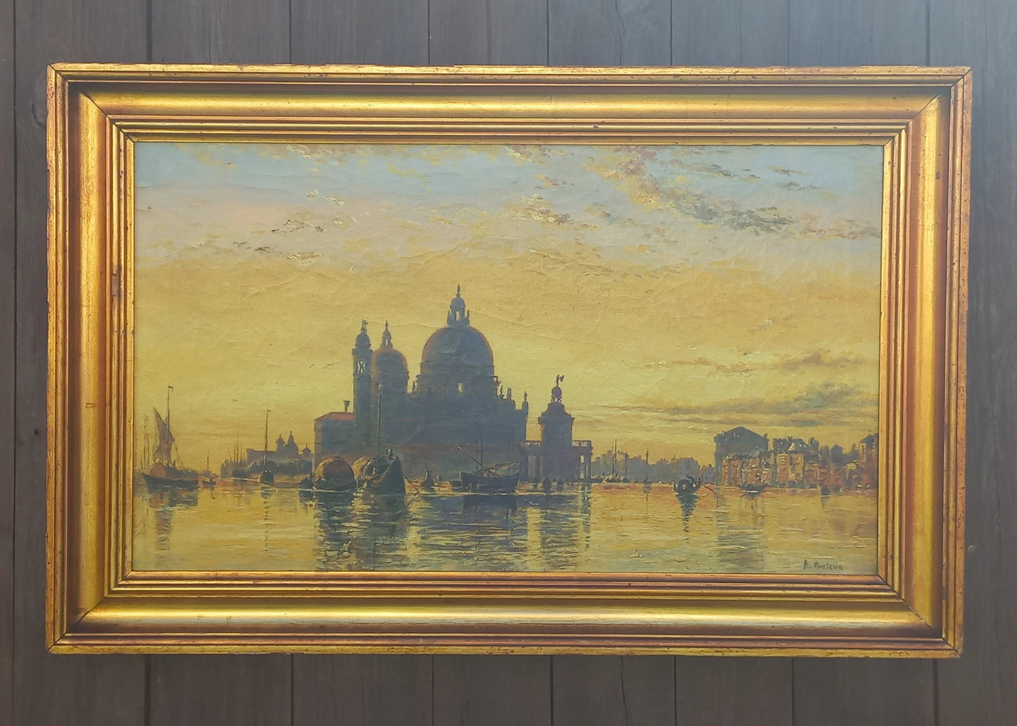 Tableau huile/peinture, Venise, Santa Maria della Salute, signé A. Pratella, vers 1900
