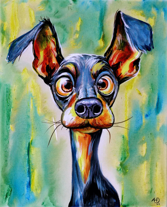 art-decoration-tableau-peinture-huile-toile-moderne-animal-chiot-comic
