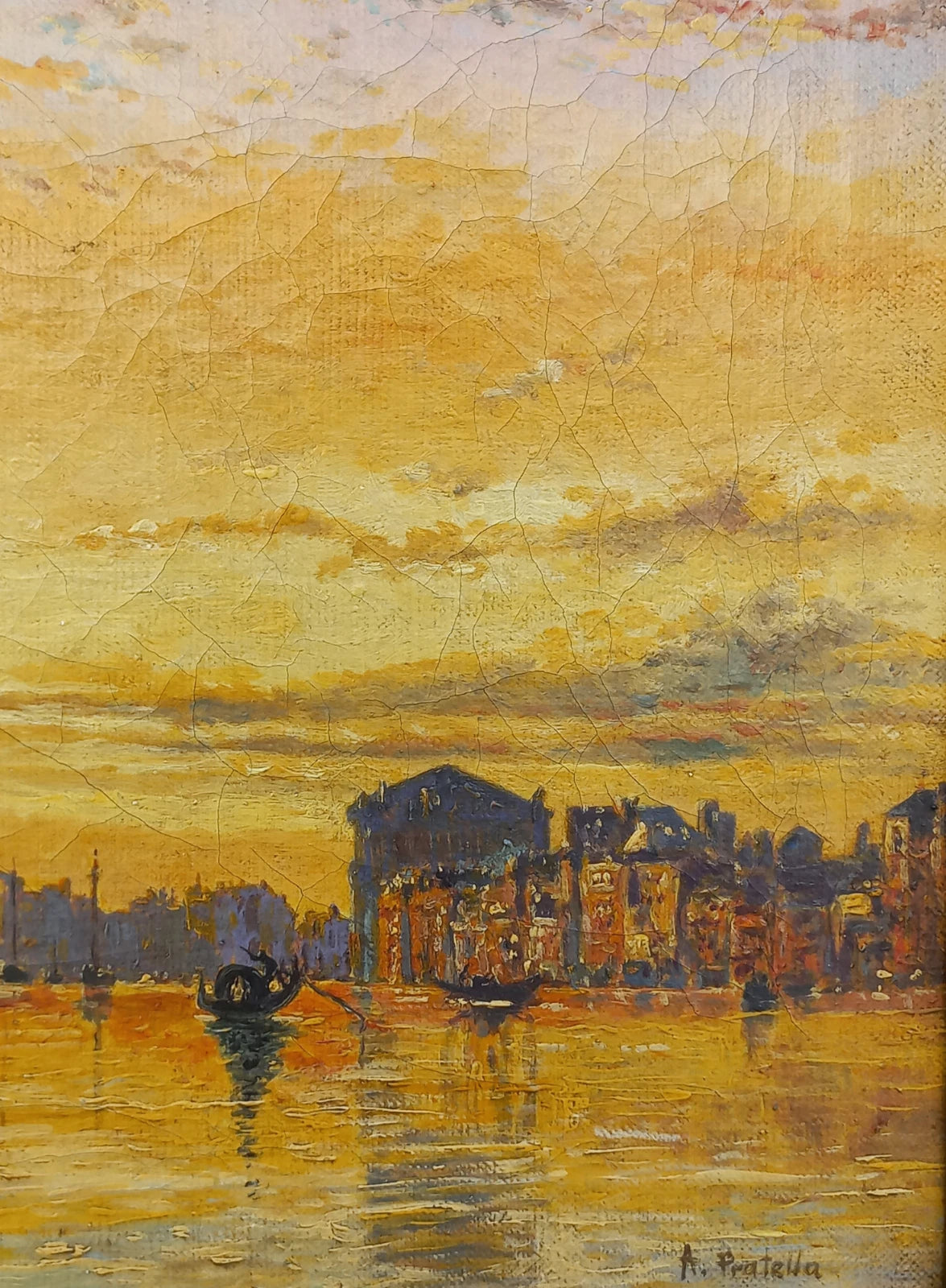 Tableau huile/peinture, Venise, Santa Maria della Salute, signé A. Pratella, vers 1900
