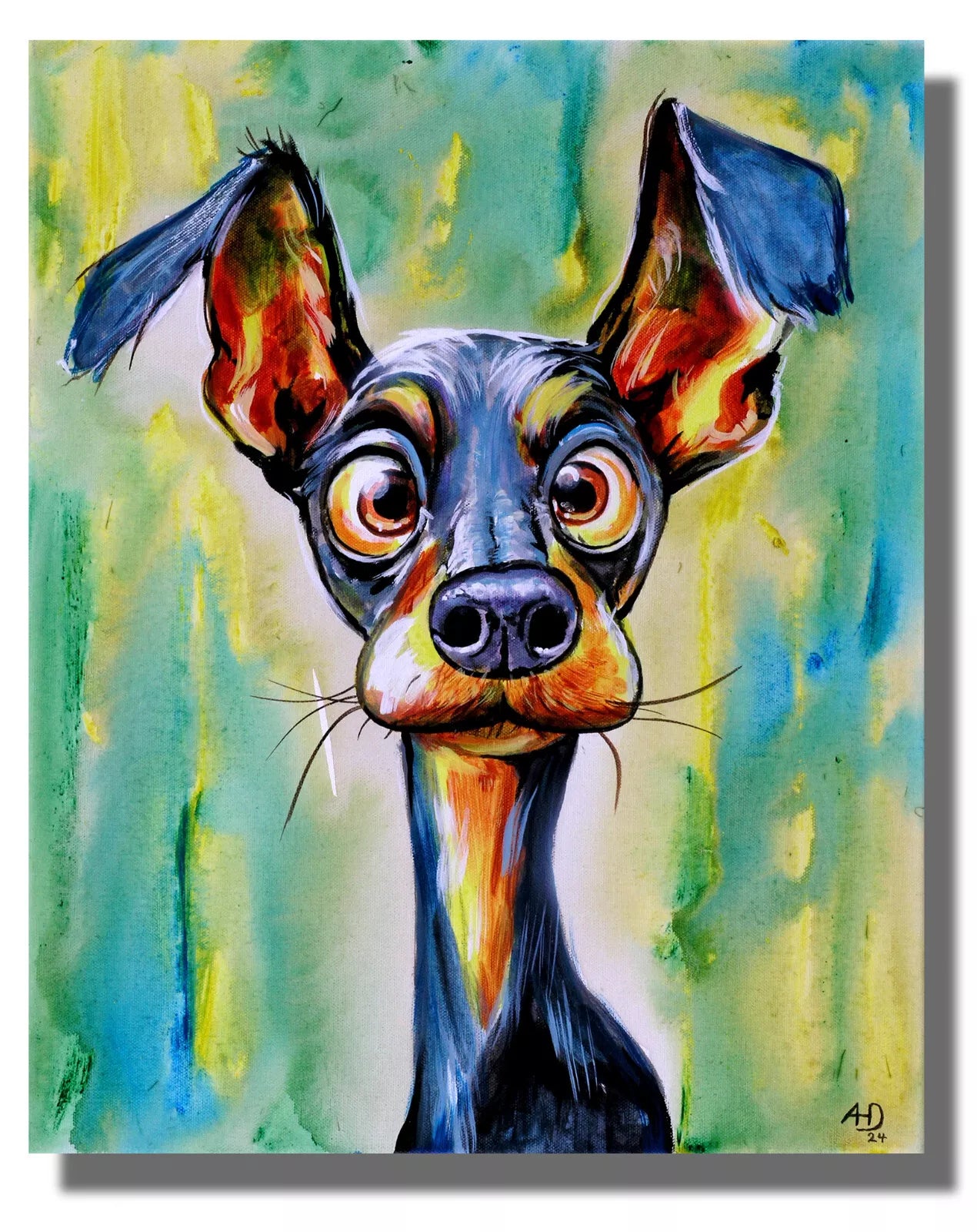 art-decoration-tableau-peinture-huile-toile-moderne-animal-chiot-comic