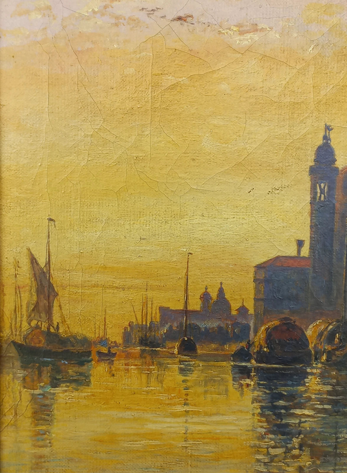 Tableau huile/peinture, Venise, Santa Maria della Salute, signé A. Pratella, vers 1900