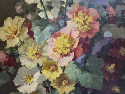 Tableau huile fleurs nature morte signé école européenne