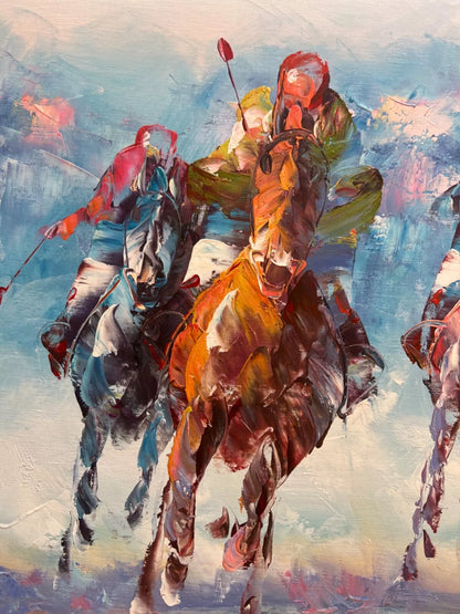 art-decoration-tableau-peinture-huile-toile-scene-course-hippique-chevaux-galop-jockey
