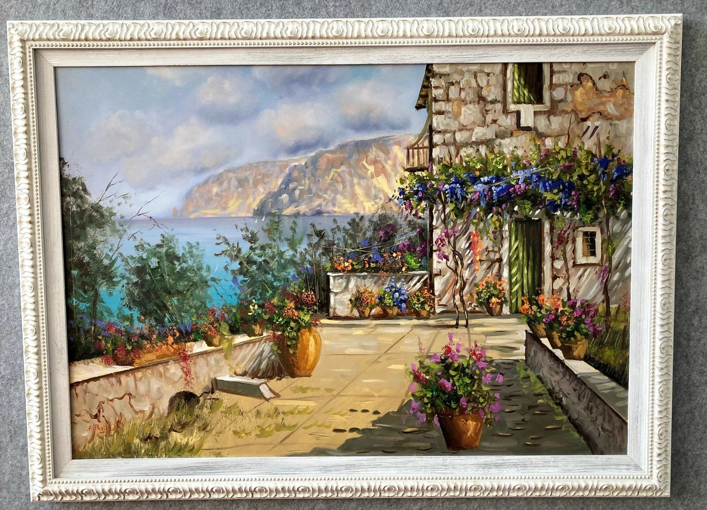art-decoration-tableau-peinture-huile-toile-paysage-terrasse-fleuri