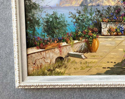 art-decoration-tableau-peinture-huile-toile-paysage-terrasse-fleuri