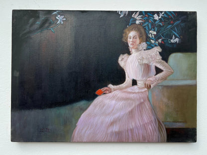 art-decoration-tableau-peinture-huile-toile-portrait-feminin-femme-Sonia-d'après Klimt