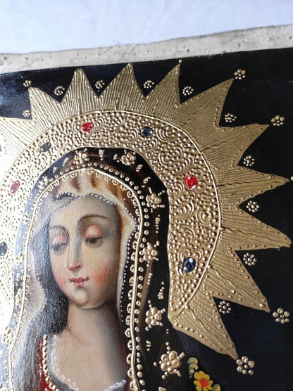 art-decoration-tableau-peinture-huile-toile-portrait-religieux-sainte-vierge-marie-cuzco