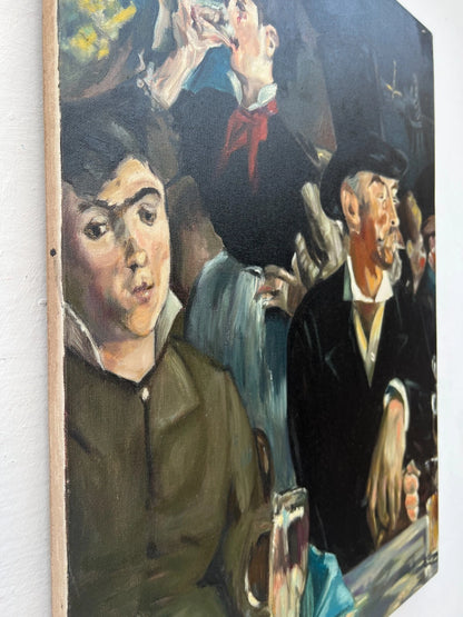 art-scène de vie-personnages-café-peinture huile sur toile-d'après Manet